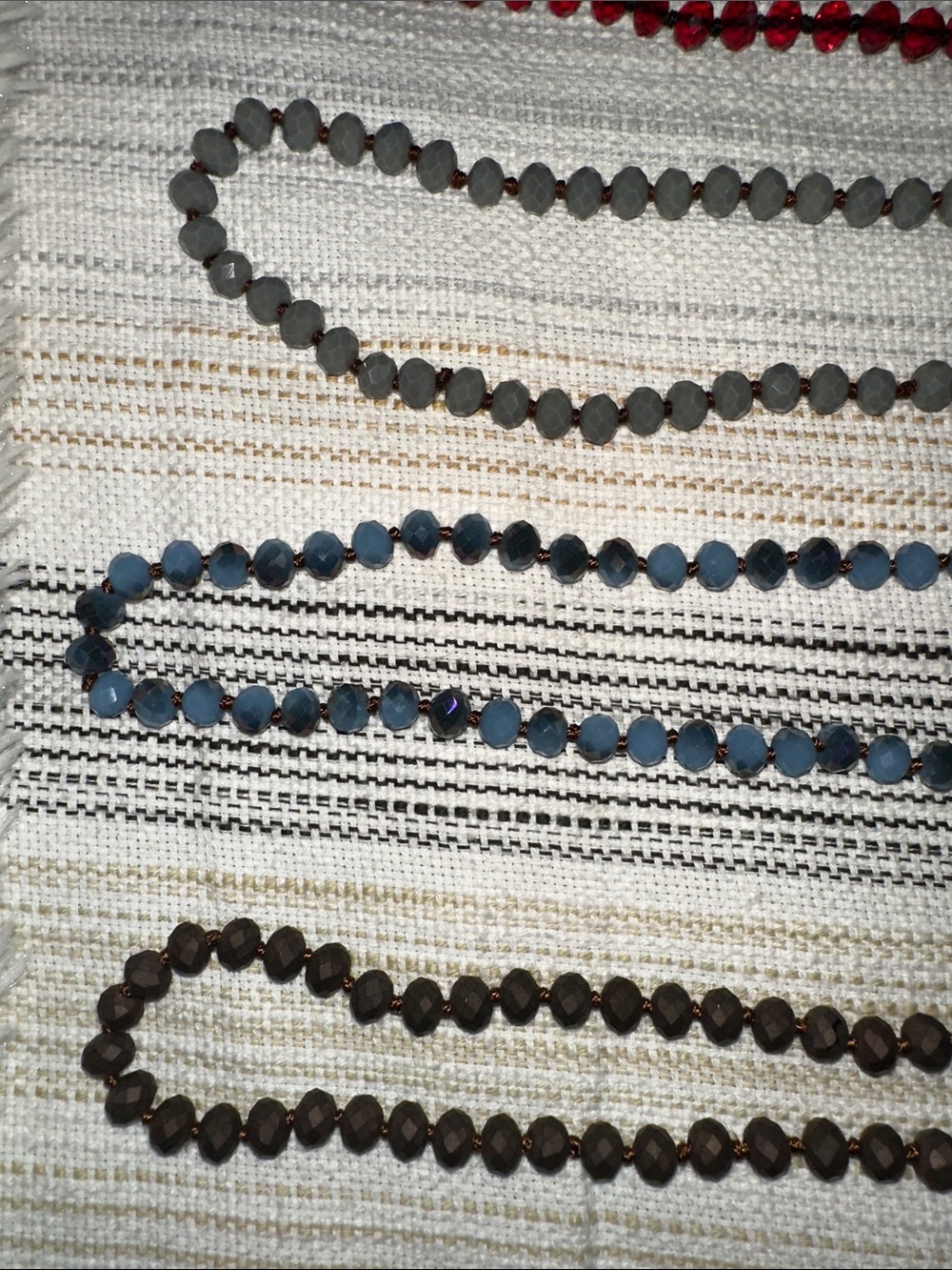 Set of Beaded Strand Necklaces in Brown, Light Blue, Red - Picture 3 of 9
